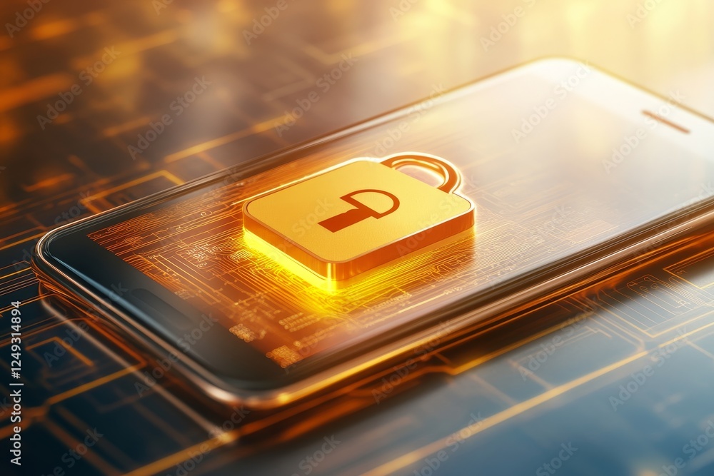 Poster modern smartphone with digital lock symbol on abstract background