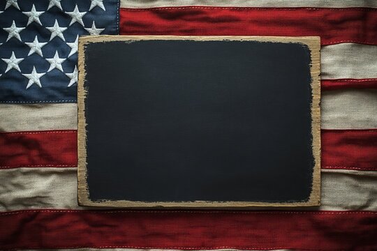 Empty chalkboard on American flag - Powered by Adobe