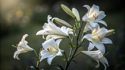 Golden Hour White Lilies Close-up Composition, Floral Photography, Purity Concept, Lily, Flower Lily, Flowers