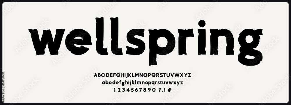 Poster bold sans serif vector font. alphabet font uppercase, lowercase, and number with unique texture. rou