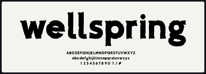 Bold sans serif vector font. Alphabet font uppercase, lowercase, and number with unique texture. Rough and grunge style vector font