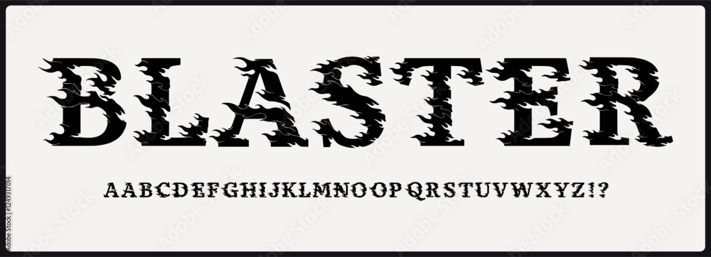 Fototapete abstract serif vector font with flame effect. rough and texture style vector font.