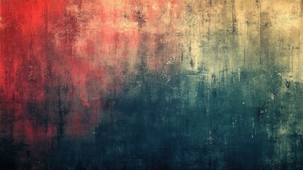 Fototapeta premium Abstract grunge texture, red, beige, blue tones, wall background, design element
