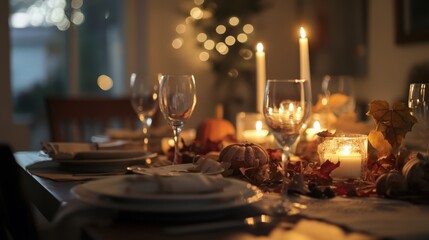 A table with a lit candle and a few glasses of wine
