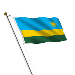 Rwanda Flagpole 3d illustration with clipping path