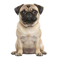 Obraz premium Adorable Pug Puppy Sitting on White Background