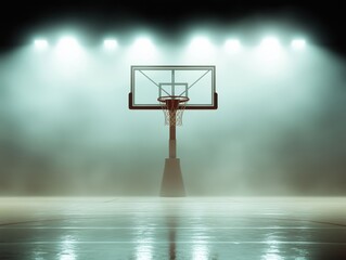 Basketball Hoop in Foggy Isolation
