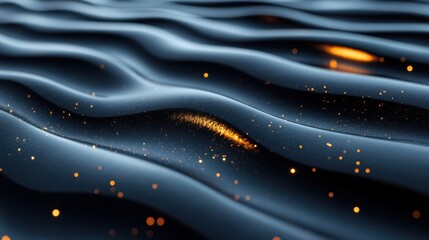 Dark blue waves with golden sparkles, abstract background, digital art, website banner