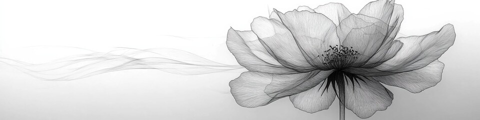 Fototapeta premium Delicate, black and white floral illustration with soft lines and a graceful flow.