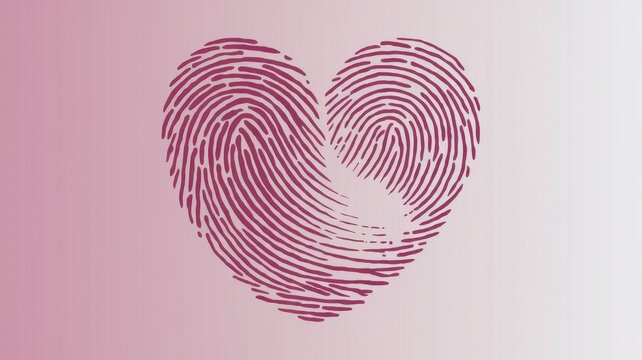 Naklejki A creative heart shape formed by intertwining pink fingerprints, symbolizing love and individuality.