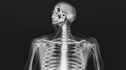 Skeleton with another smaller skeleton depicted inside its ribcage on a white background