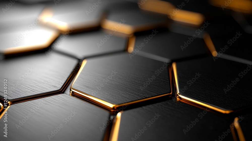 Aufkleber a close-up view of hexagonal patterns in black and gold, showcasing a sleek, modern design with a gl
