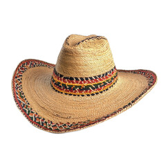 Straw Cowboy Hat with Colorful Band.