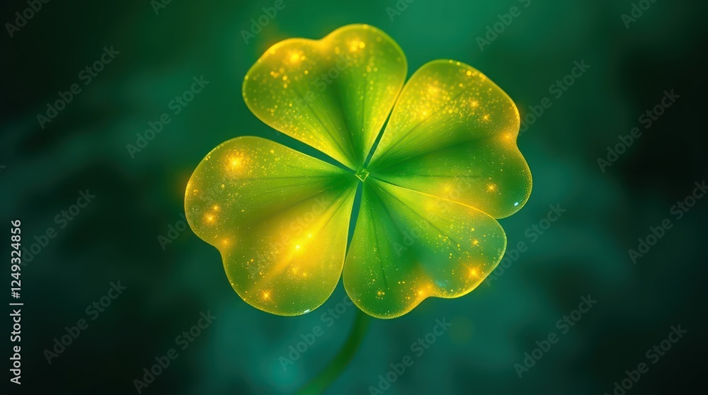 Poster a luminous shamrock clover shines magically against a deep green backdrop, capturing the enchanting 