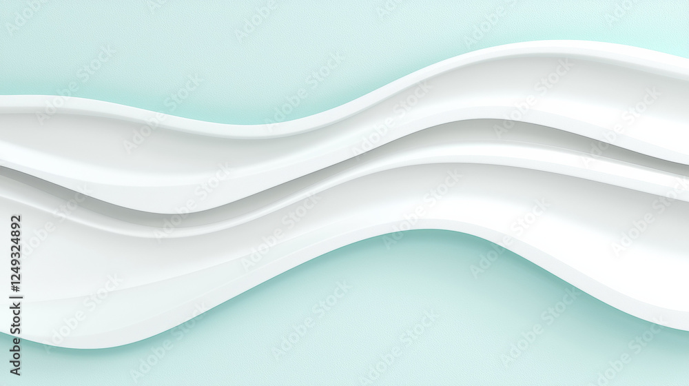 Fototapete Smooth white waves create abstract design on soft mint background, evoking sense of calm and innovation