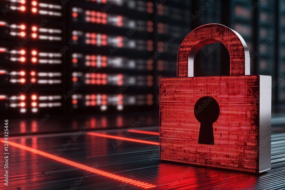 Aufkleber red digital padlock on server background symbolizing cyber security