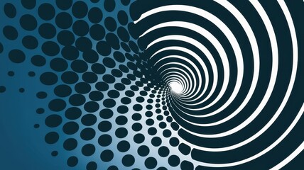 An abstract design featuring swirling lines and dotted patterns in blue tones, creating a sense of depth and motion.