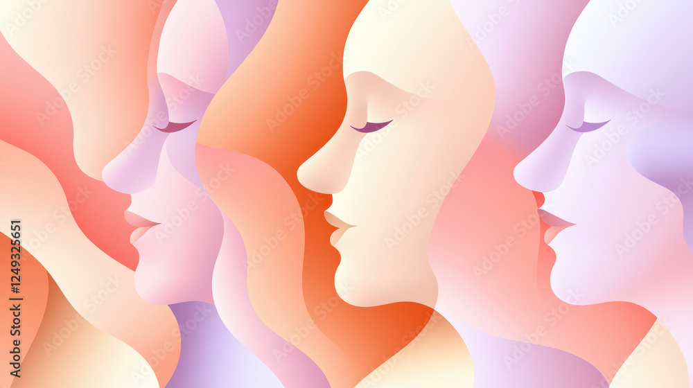 Leinwandbilder Soft color transitions create harmonious representation of global health, featuring abstract female profiles in serene composition