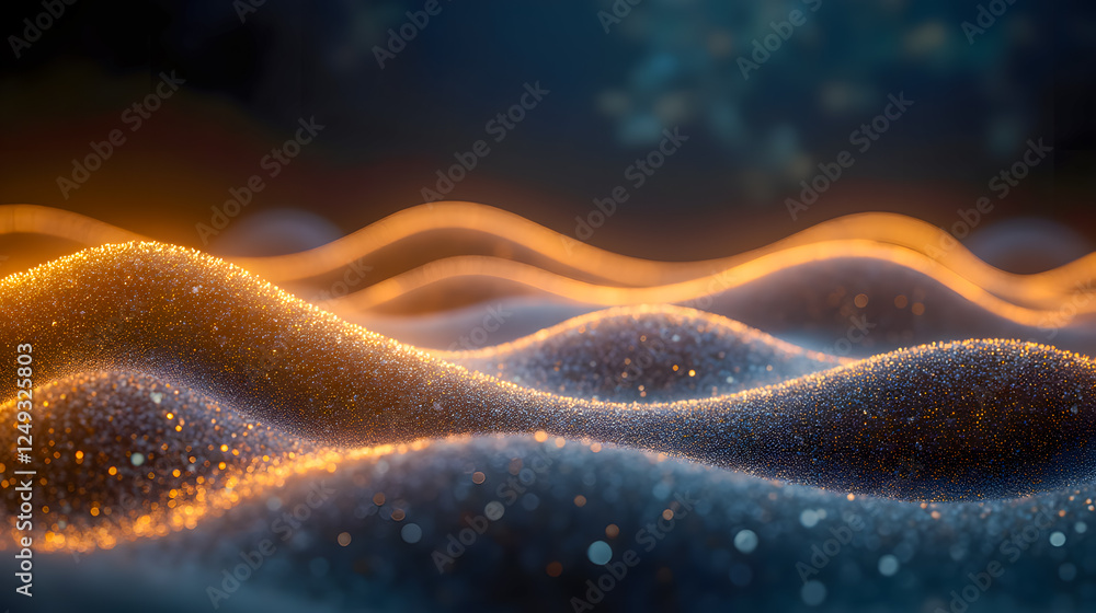 Poster abstract composition of glittering waves with soft curves and ambient light effects in a dreamlike s