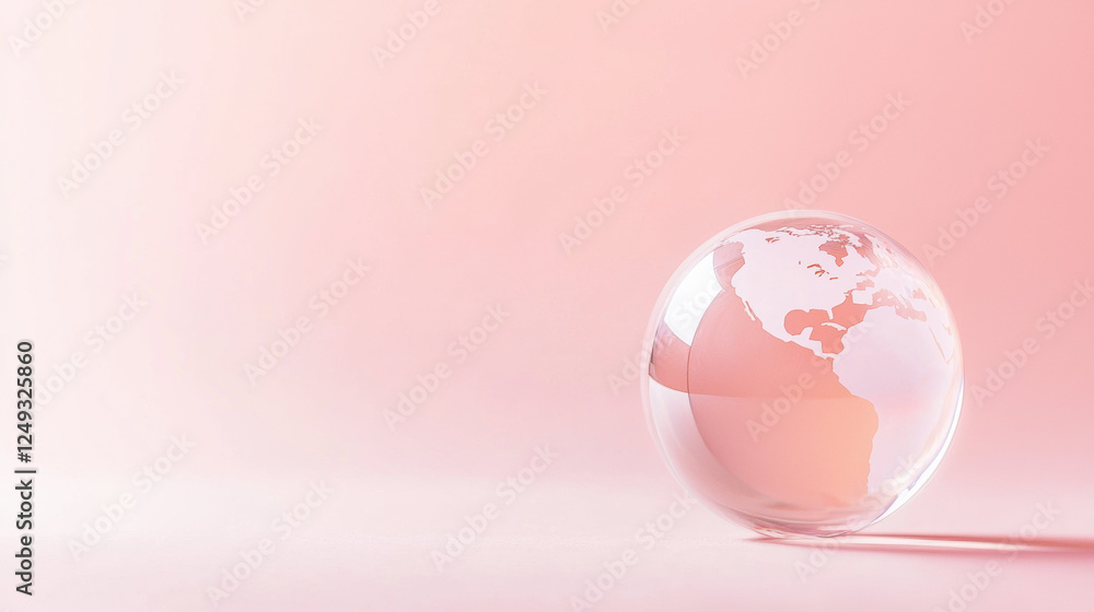 Poster transparent globe on soft pink background symbolizes global citizenship and unity
