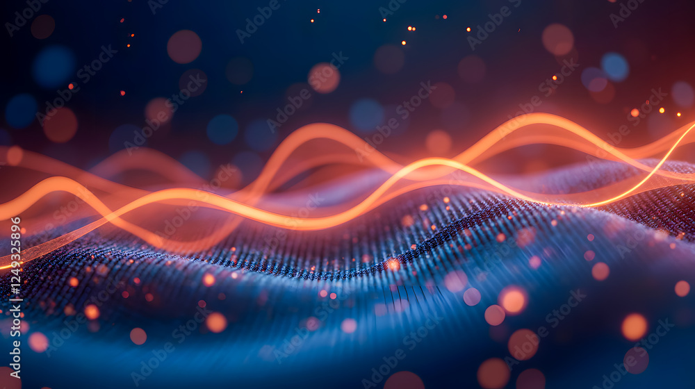 Aufkleber abstract glowing waves in blue and orange with soft bokeh lights creating a mesmerizing background f