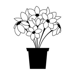 Pot flower drawn in crayon. Shades of black and white. Vector.