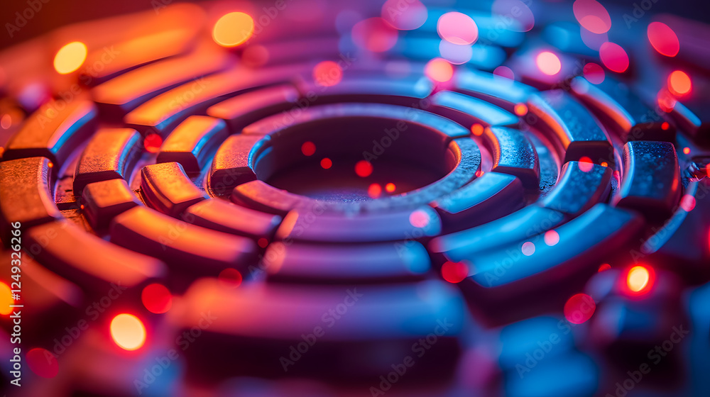 Poster abstract maze design illuminated by colorful lights creating a captivating visual effect in a dark e