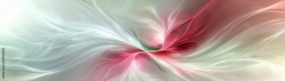 Poster an abstract swirling design featuring soft hues of red and white, creating a sense of depth and flui