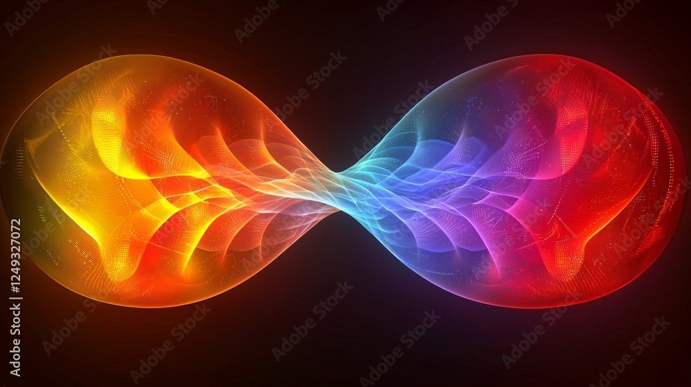 Poster a vibrant, abstract design featuring intertwined shapes in a spectrum of colors, symbolizing unity a