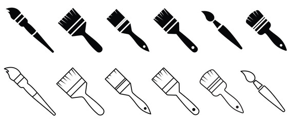 Paint brush icon set. Assorted paintbrush vector illustration. Paint brushes drawing tool. Containing various paintbrush for small to wide. Flat simple design. vector illustration.