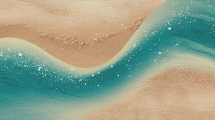 Obraz premium An abstract representation of serene waves gently washing upon a sandy beach, showcasing a harmonious blend of turquoise and beige tones.