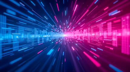 Obraz premium Abstract Digital Background with Blue and Pink Light Trails Representing Technology and Innovation in a Futuristic Environment
