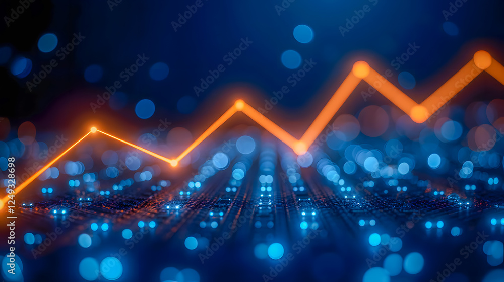 Aufkleber abstract technology background featuring glowing blue dots and an orange line graph representing dat