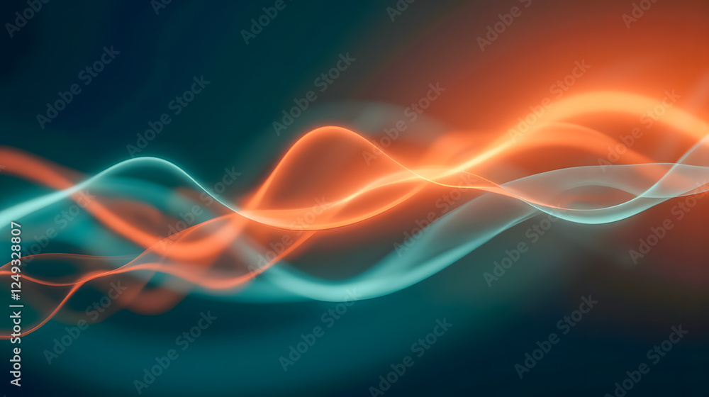 Poster colorful abstract waves of light in shades of orange and blue creating a smooth and dynamic visual e