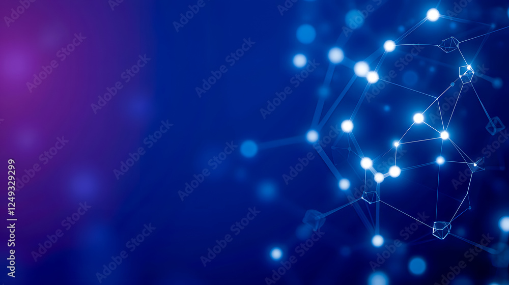 Poster abstract blue gradient background with digital network lights and connected nodes for technology and