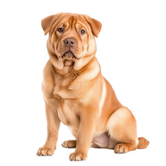 Fototapeta premium Adorable Shar-Pei Puppy Sitting on White Background