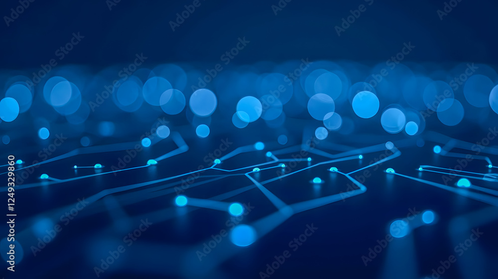 Poster abstract technology background with glowing blue circuits and light points creating a futuristic dig