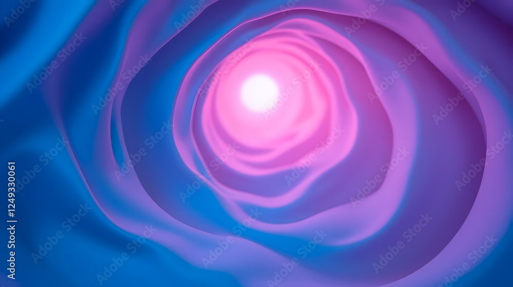 Poster abstract spiral tunnel with soft flowing waves and luminous center, showcasing a vibrant blend of pi