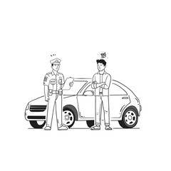 sketch illustration of police ticketing a driver