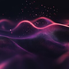 Obraz premium visualization of wave particle A mesmerizing digital abstract featuring flowing pink and purple waves, illuminated with glowing particles. The wavy lines create a dynamic, futuristic landscape 
