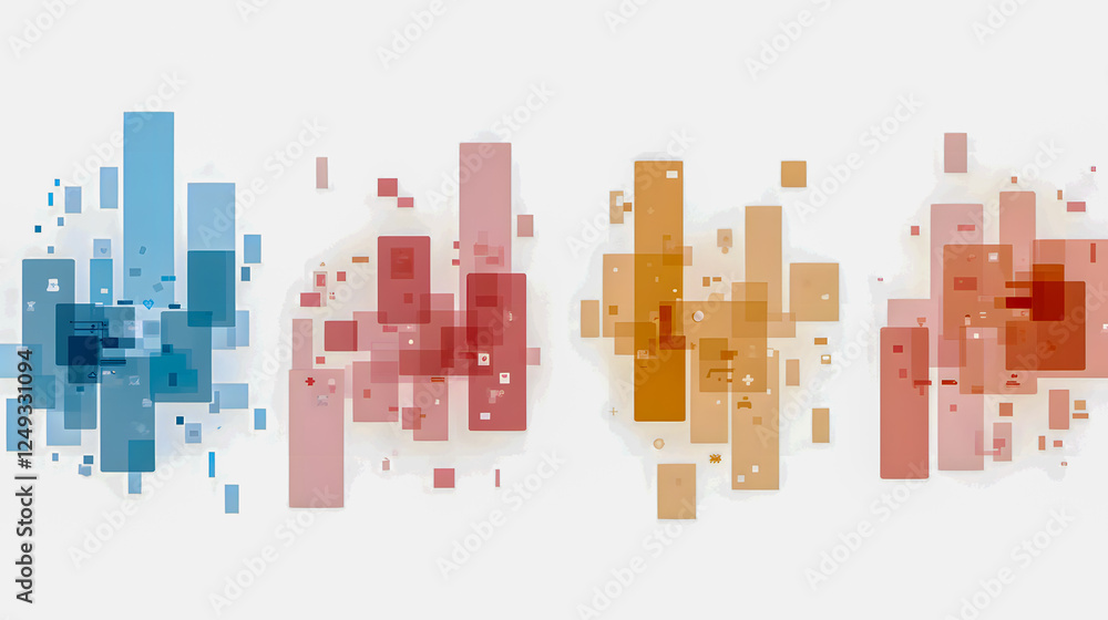 Poster abstract design with colorful geometric shapes representing data visualization, modern aesthetics in