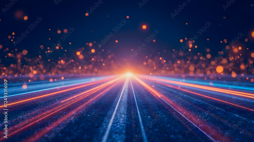 Poster abstract futuristic background with glowing light trails and shimmering particles creating a sense o
