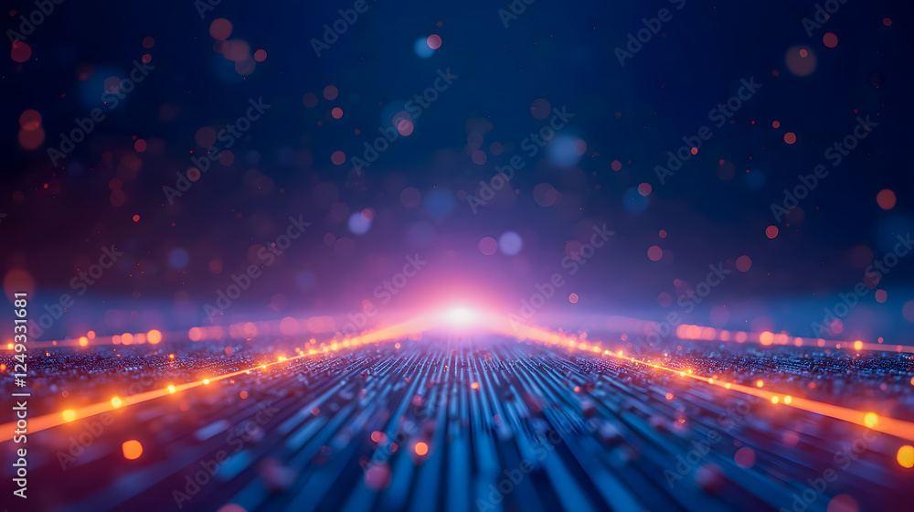 Aufkleber futuristic abstract landscape with glowing lights and lines representing digital data flow in a vibr