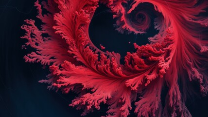 A vibrant red abstract fractal design swirling against a dark background, creating a visually striking and dynamic composition.