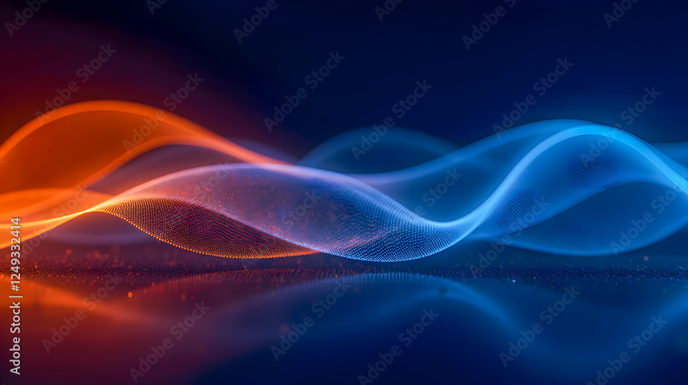 Poster colorful waves of light fluctuating in a dark background creating a dynamic visual effect with blue 