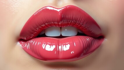 Obraz premium A close-up image of a lip print with a glossy effect, featuring a vectorized skin texture and blurred edges.