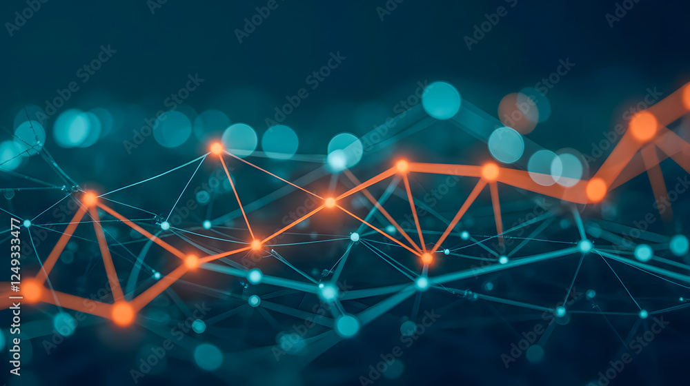 Poster abstract data visualization with connecting lines and dots in vibrant colors for technology and inno