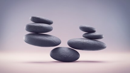 A serene arrangement of smooth gray stones, symbolizing balance and tranquility in a minimalist setting.