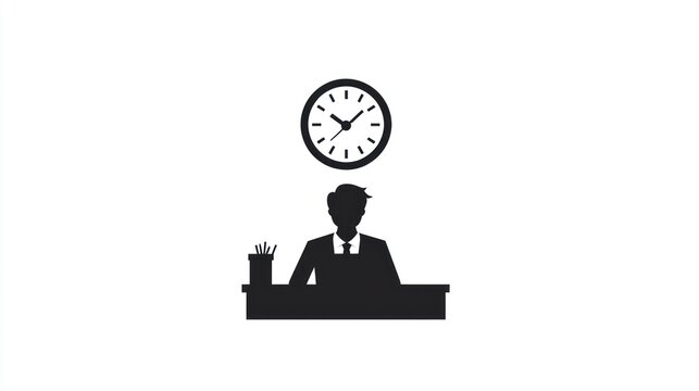 Office worker at desk with clock, illustrating time management