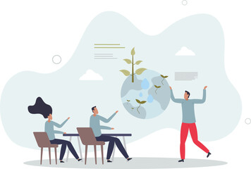 Ecology education and questions about nature protection.Knowledge and study about planet conservation.flat characters.